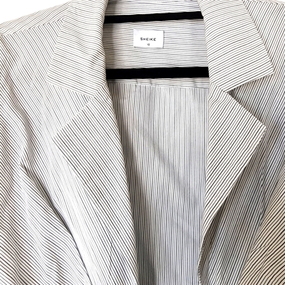 Sheike top pin striped long sleeve notch collar wrap shirt - size 10 - Picture 3 of 10